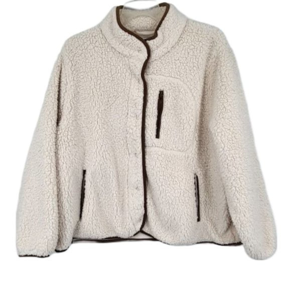 Ava & Viv Jackets & Blazers - Ava Viv Faux Fur Beige Jacket Waist Length Snap Close‎ Mock Neck Womens Plus 1X